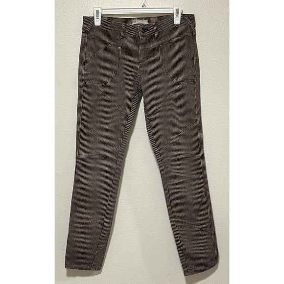 Free People Railroad Stripe Jeans Size 27 Blue Tan Stripe Boho Retro Moto - Picture 1 of 8
